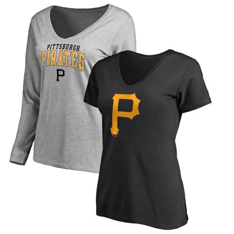 Women's Fanatics Black/Heather Gray Pittsburgh Pirates Short & Long Sleeve T-Shirt Combo Pack