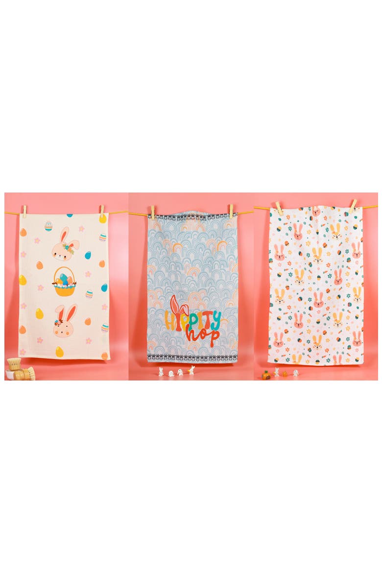 Hip Hop Easter Set of 3 Cotton Kitchen Towels, Alternate, color, GREEN