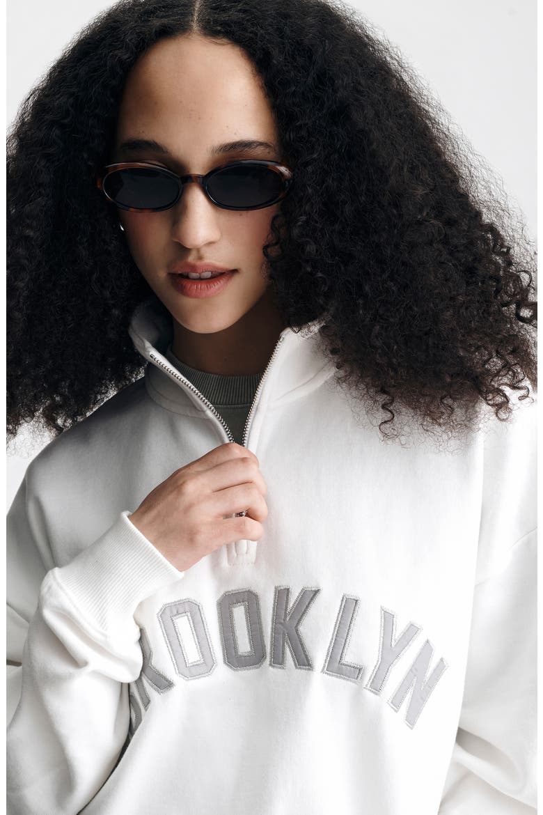 Brooklyn Oversize Half Zip Cotton Sweatshirt, Alternate, color, ANTIQUE WHITE