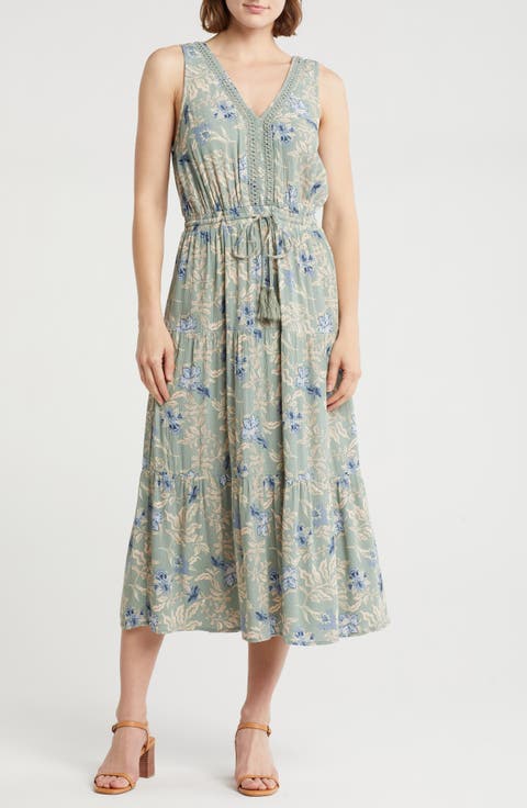 V-Neck Tiered Midi Dress