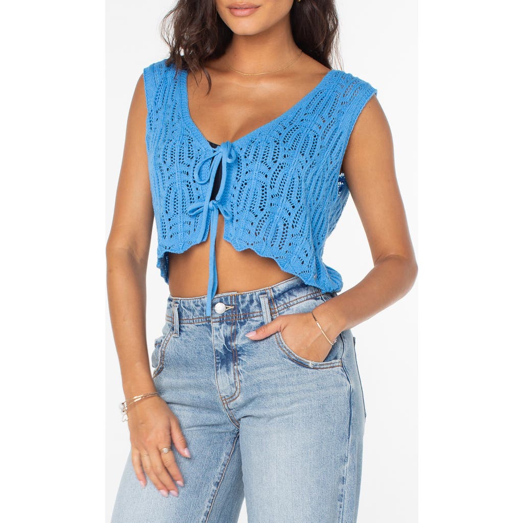 Roxy Beach Bound Cotton Crop Sweater Vest In Azure Blue Solid