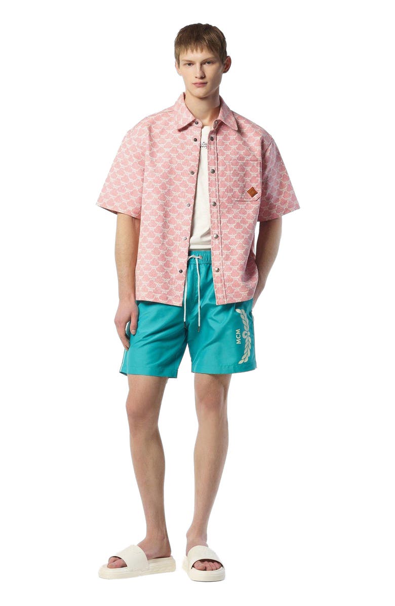 MCM Logo Print Swim Trunks, Main, color, Ceramic