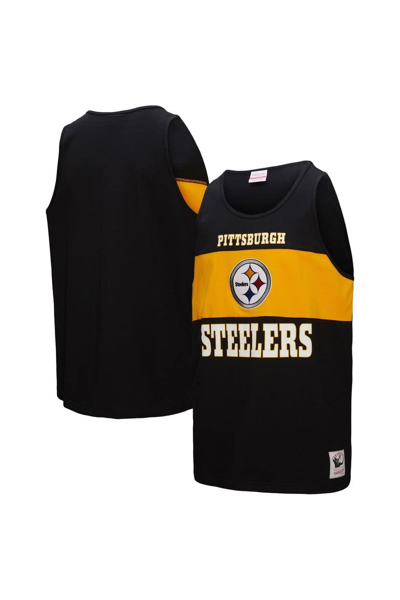 Men's Mitchell & Ness Black Pittsburgh Steelers Retro Colorblock Tank Top, Main, color, Black