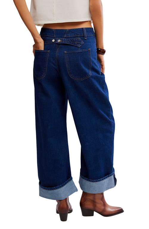 Free People Alia Cuffed High Waist Wide Leg Jeans In Blue