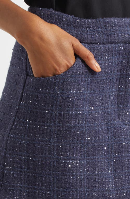 Emporio Armani Lurex Tweed Mini Skirt With Micro Sequins In Blue