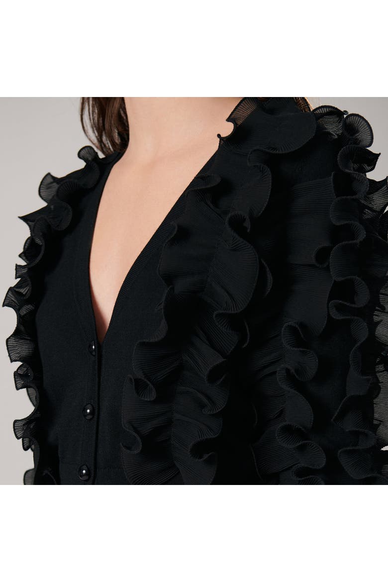 Women's  Ciline Black Long Sleeve Ruffle Cardigan, Alternate, color, Black