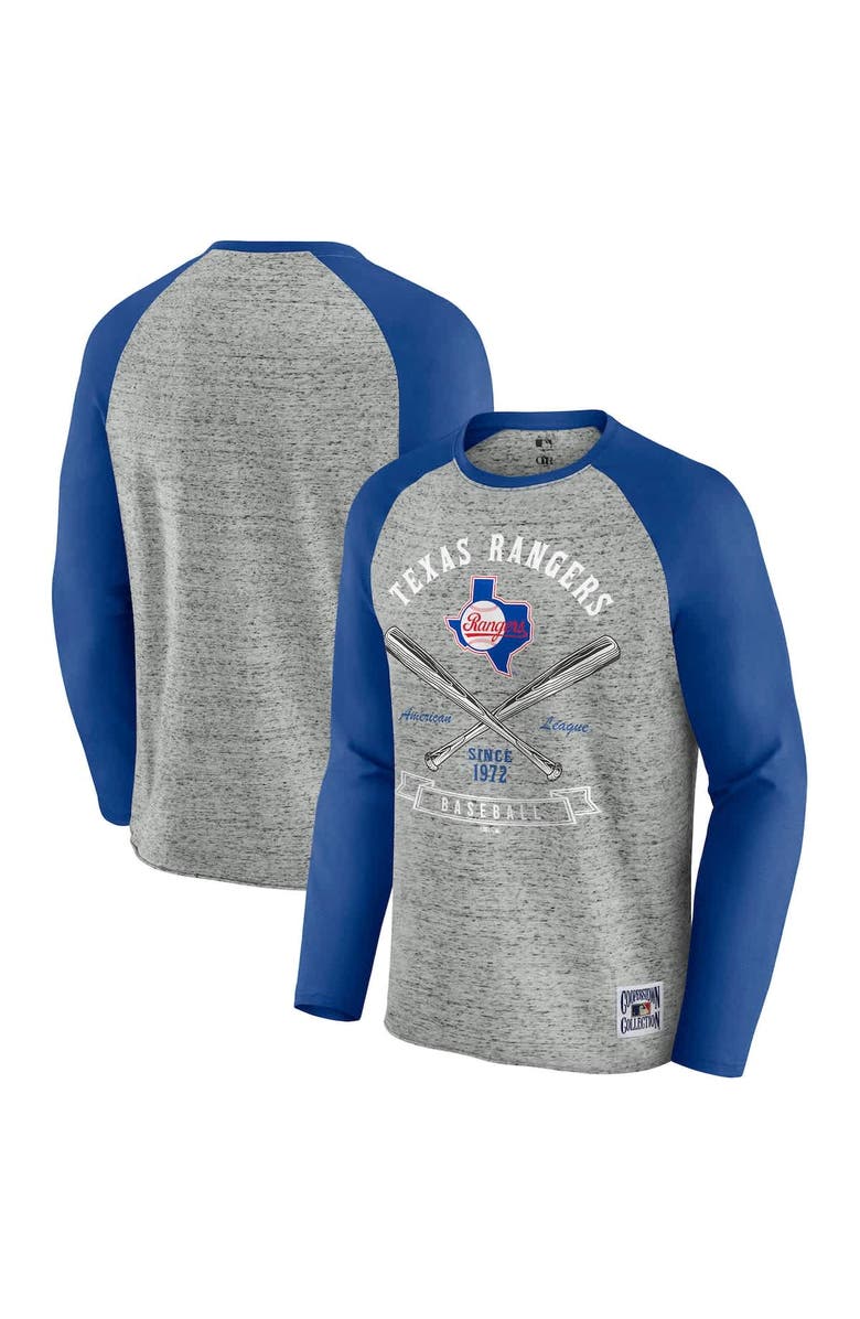 Darius Rucker Collection by Fanatics Men's Darius Rucker Collection by Fanatics  Heather Gray Texas Rangers Raw Edge Raglan Long Sleeve Baseball T-Shirt, Main, color, Heather Gray