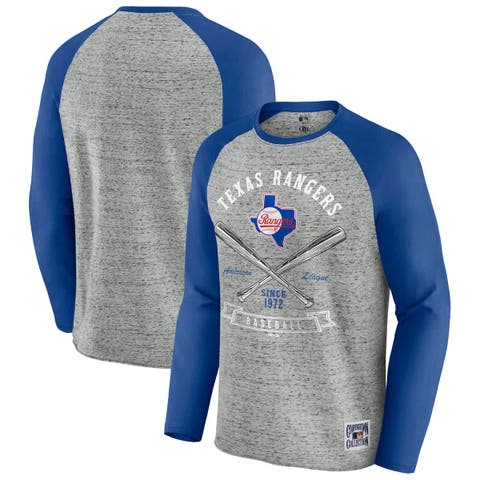 Men's Darius Rucker Collection by Fanatics  Heather Gray Texas Rangers Raw Edge Raglan Long Sleeve Baseball T-Shirt