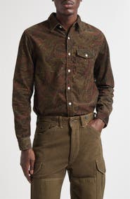 Double RL Paisley Print Cotton Corduroy Button-Up Work Shirt