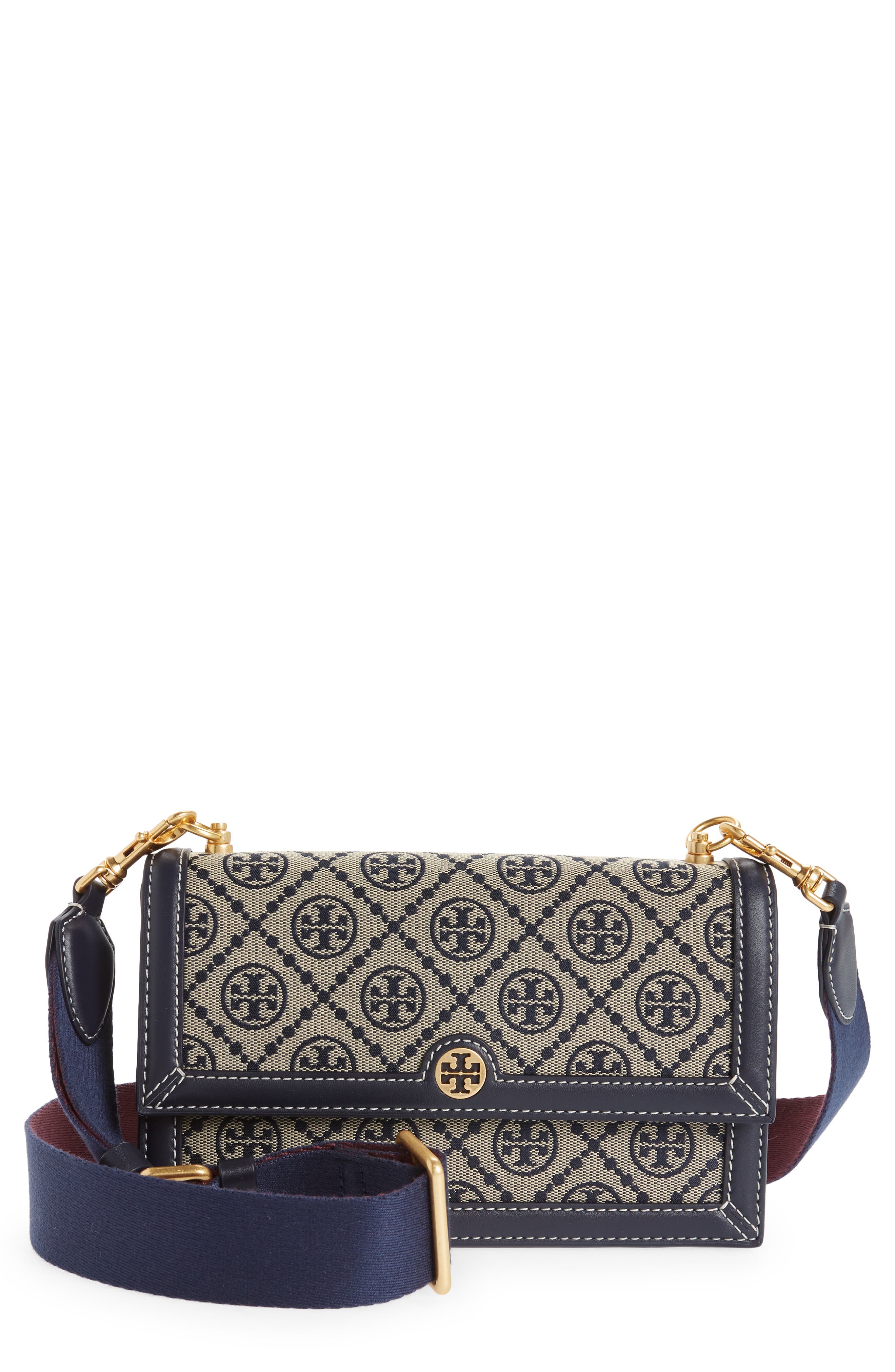 T Monogram Jacquard Mini Shoulder Bag, Main, color, TORY NAVY