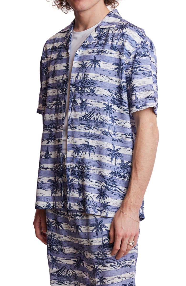 PAISLEY & GRAY Island Print Camp Shirt, Alternate, color, Indigo Palms Stripe