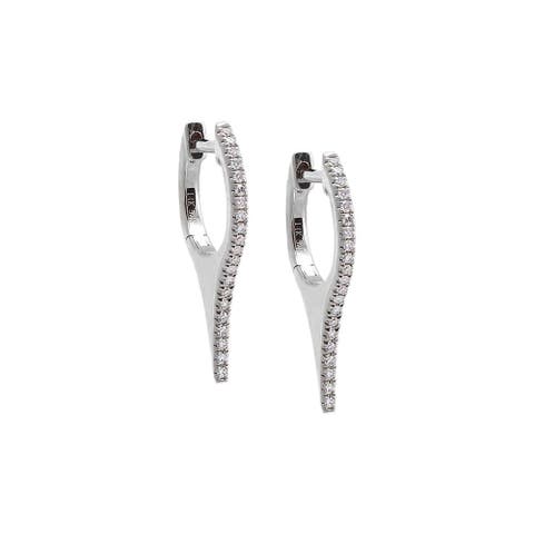 Diamond Pave Elongated Spike Huggie Earring 14K