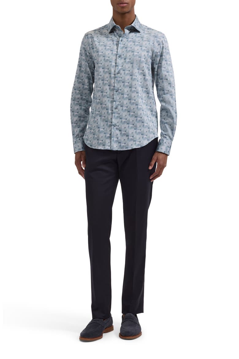 Axel Trim Fit Abstract Mosaic Print Stretch Cotton Button-Up Shirt, Alternate, color, ETHER