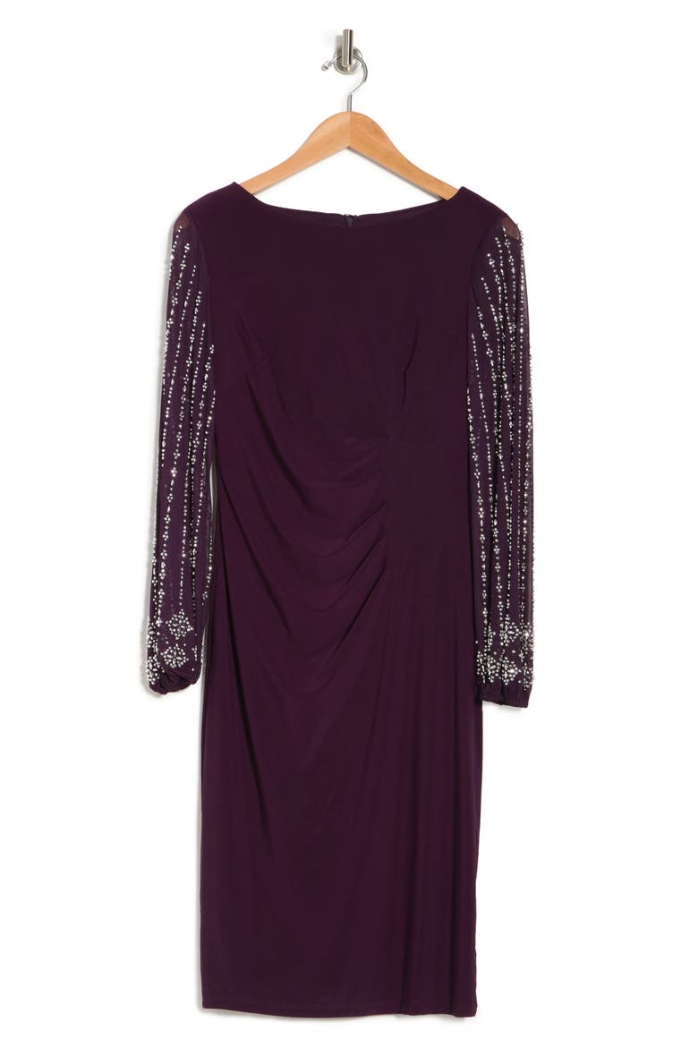 Beaded Long Sleeve Sheath Dress, Alternate, color, EGGPLN
