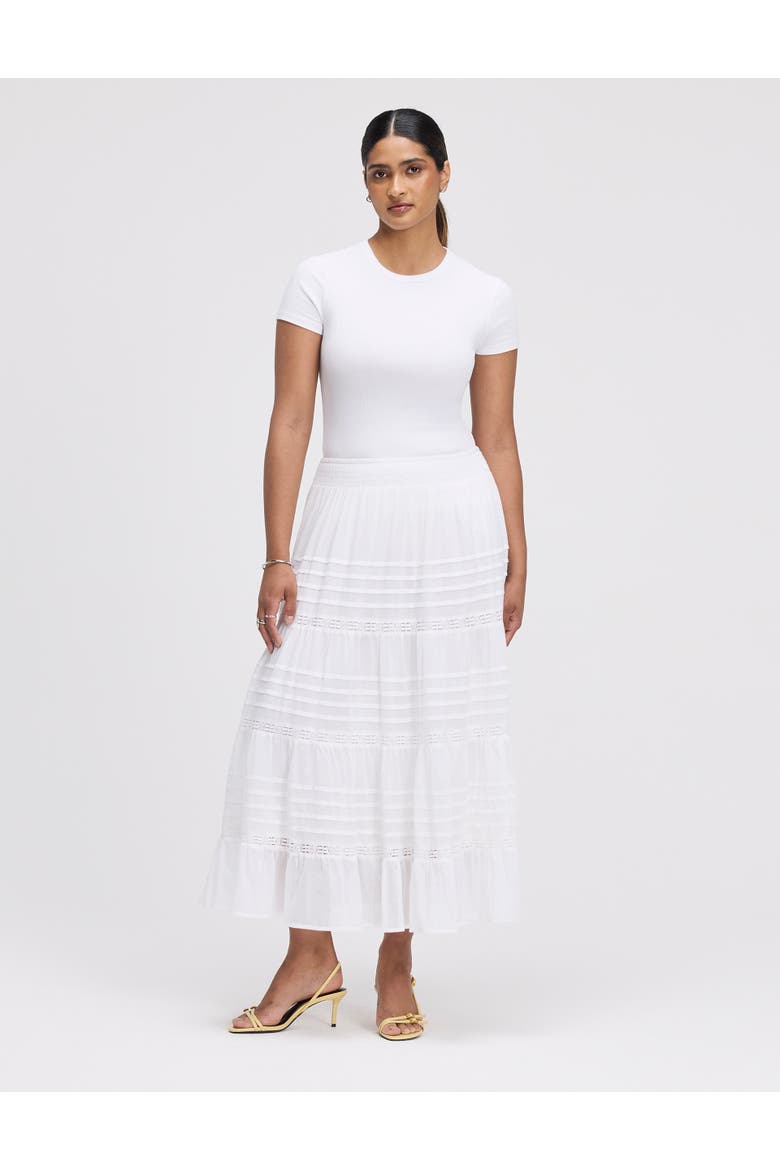 Imani Cotton Tiered Midi Skirt, Alternate, color, White