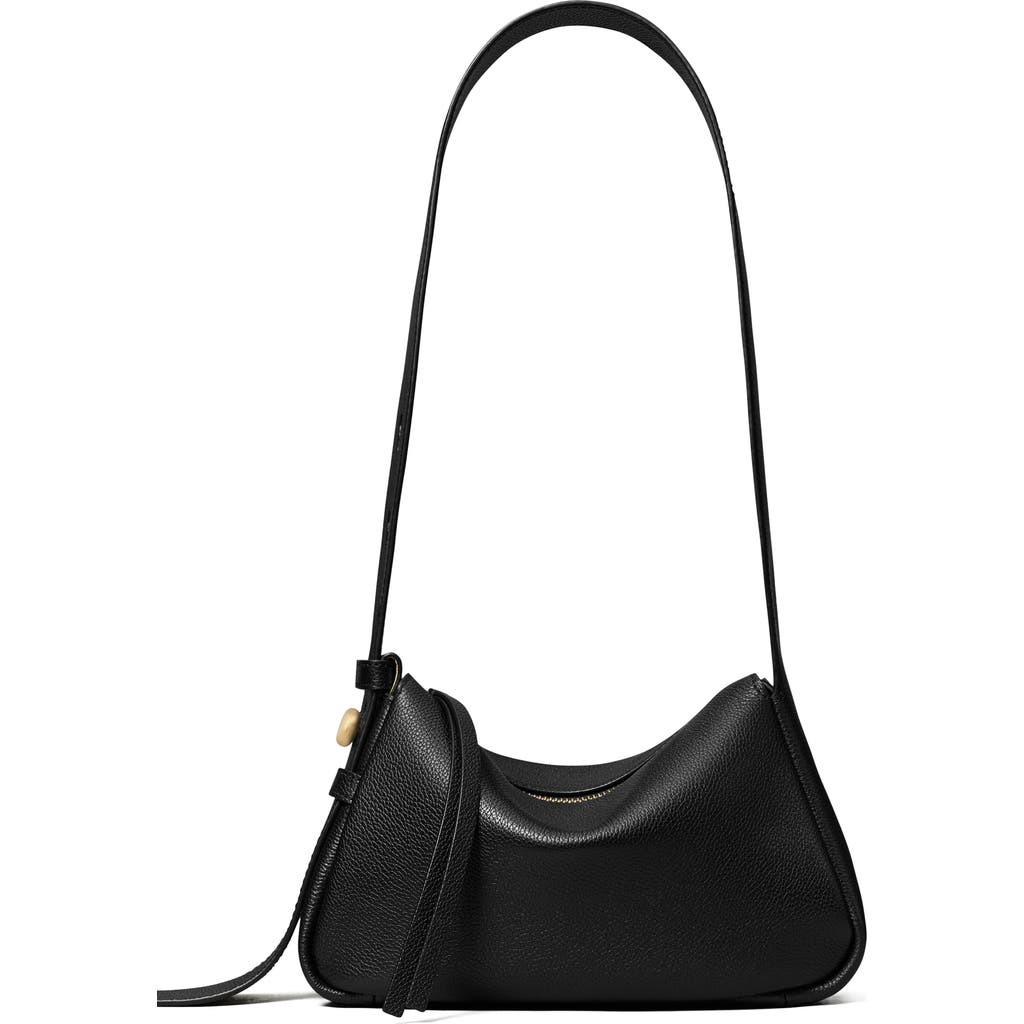Tory Burch Pebble Leather Shoulder Bag With Adjustable Strap In Black