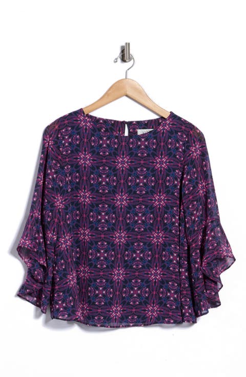 Ruffle Sleeve Print Top