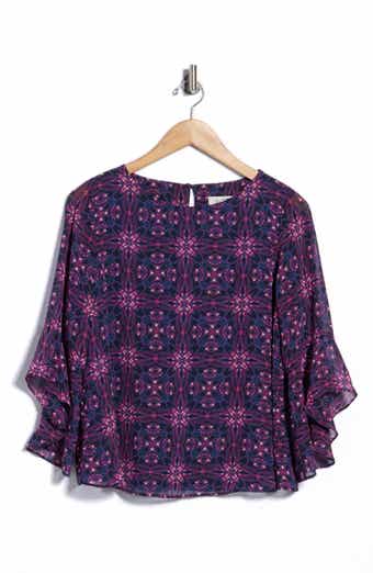 Ruffle Sleeve Print Top
