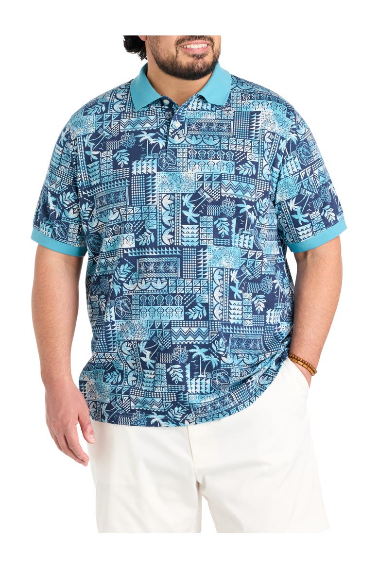 Big & Tall Tonal Tribal Print Polo Shirt, Main, color, ADRIATIC BLUE