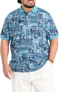 Harbor Bay by DXL Big & Tall Tonal Tribal Print Polo Shirt