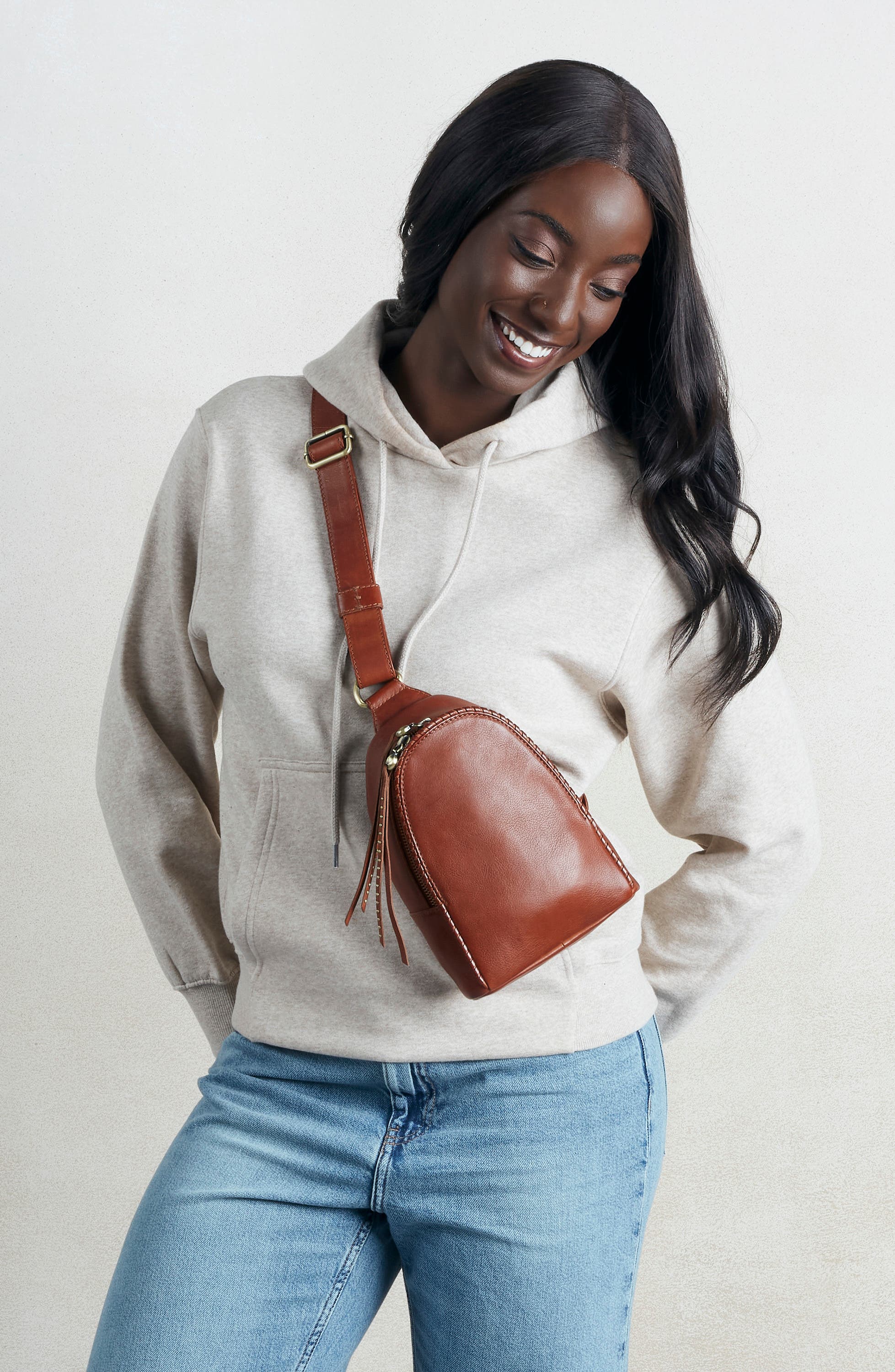 Fern Leather Sling Bag, Alternate, color, KINDLING BROWN