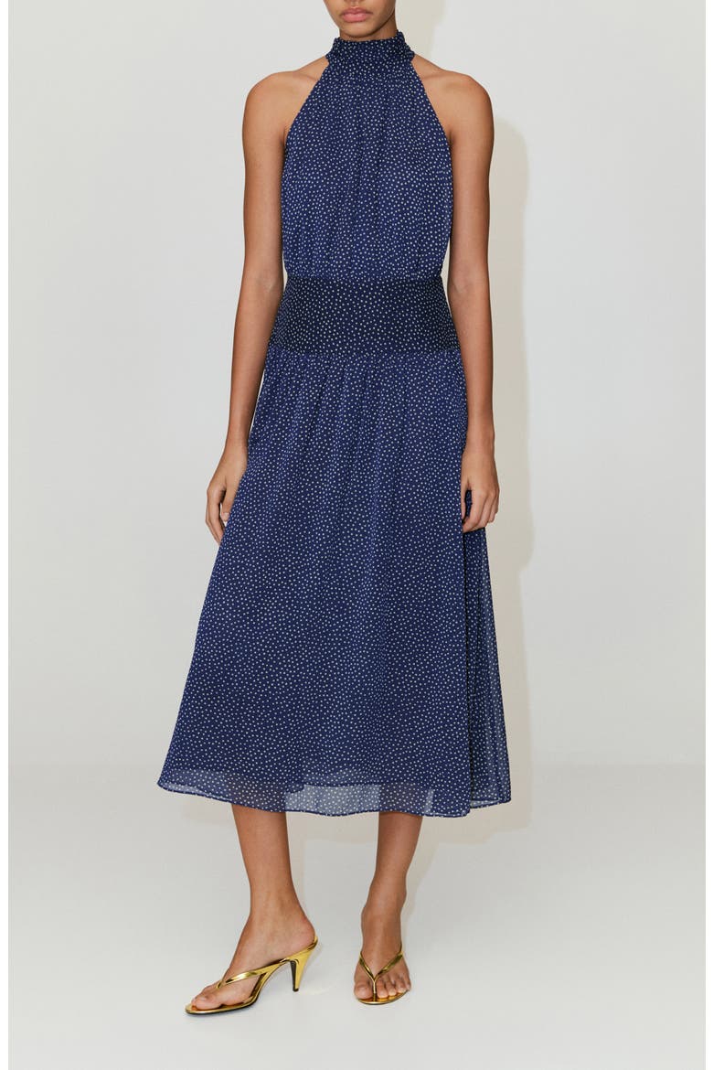 Polka Dot Halter Midi Dress, Main, color, BLUE