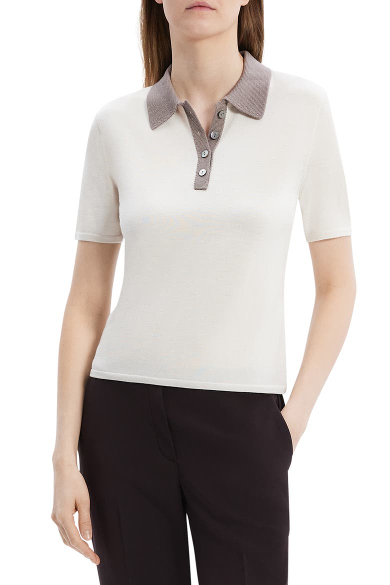 Contrast Wool Blend Polo Sweater, Main, color, IVORY/ CINDER
