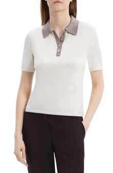 Theory Contrast Wool Blend Polo Sweater