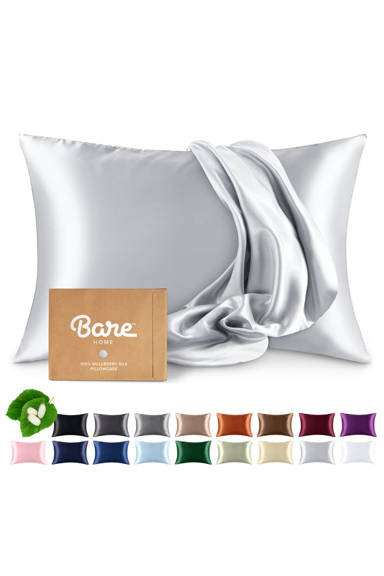 19 Momme 100% Mulberry Silk Pillowcase, Main, color, Silver