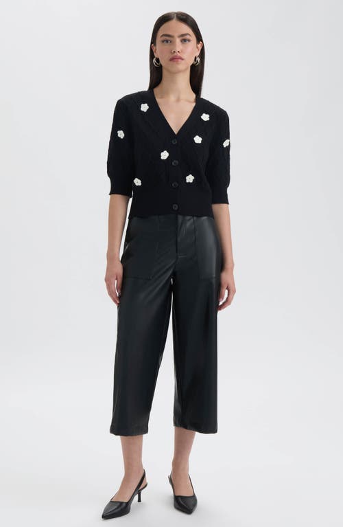 Nvlt Flower Cable Stitch Short Sleeve Cardigan In Black