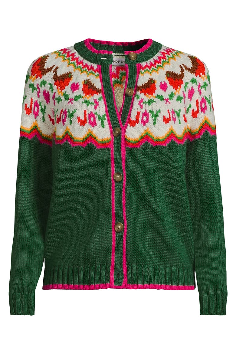 Lands' End Lofty Birdseye Fair Isle Cardigan Sweater (Women