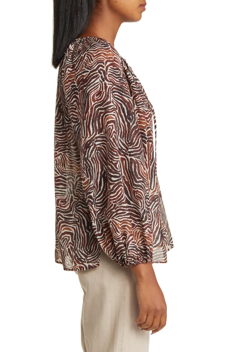 Tommy Bahama Zen Zebra Cotton & Silk Peasant Top, Alternate, color, Double Chocolate