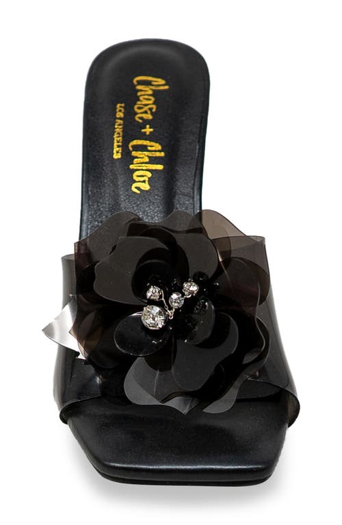 Chase & Chloe Chase And Chloe Maeli Flower Slide Sandal In Black Clear