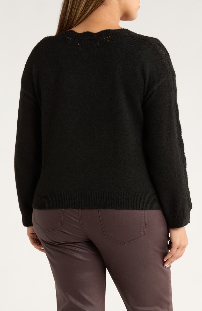 Wit & Wisdom Open Stitch Boat Neck Sweater, Alternate, color, Heather Black