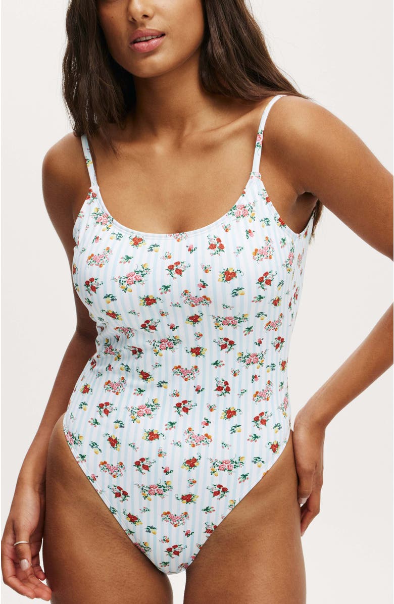 COTTON ON BODY Women's Thin Strap Low Scoop One Piece Cheeky, Main, color, 