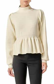 English Factory Mock Neck Peplum Rib Sweater