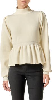 English Factory Mock Neck Peplum Rib Sweater