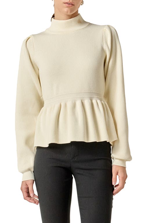 English Factory Mock Neck Peplum Rib Sweater In White