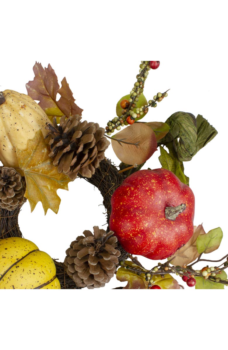 Northlight Speckled Pumpkins, Gourd and Autumn Foliage Fall Harvest Wreath - 13", Alternate, color, Orange