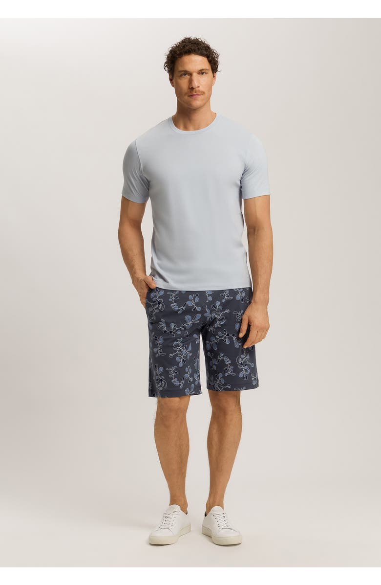 Hanro Night And Day Drawstring Cotton Shorts, Alternate, color, Aqua Ink Leaves