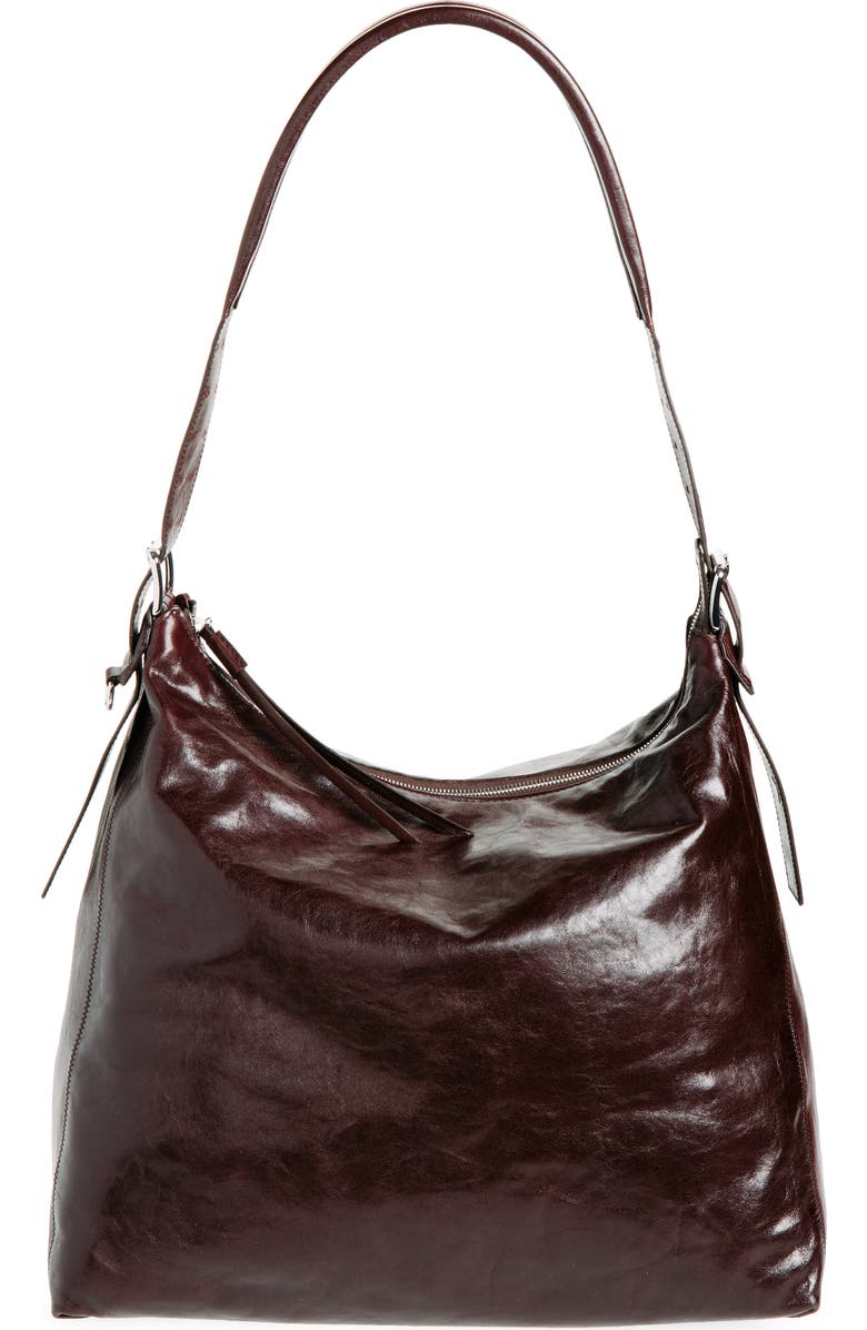 Lemaire Belted Leather Hobo Bag, Main, color, Chianti