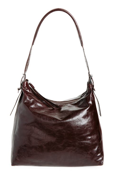 Belted Leather Hobo Bag