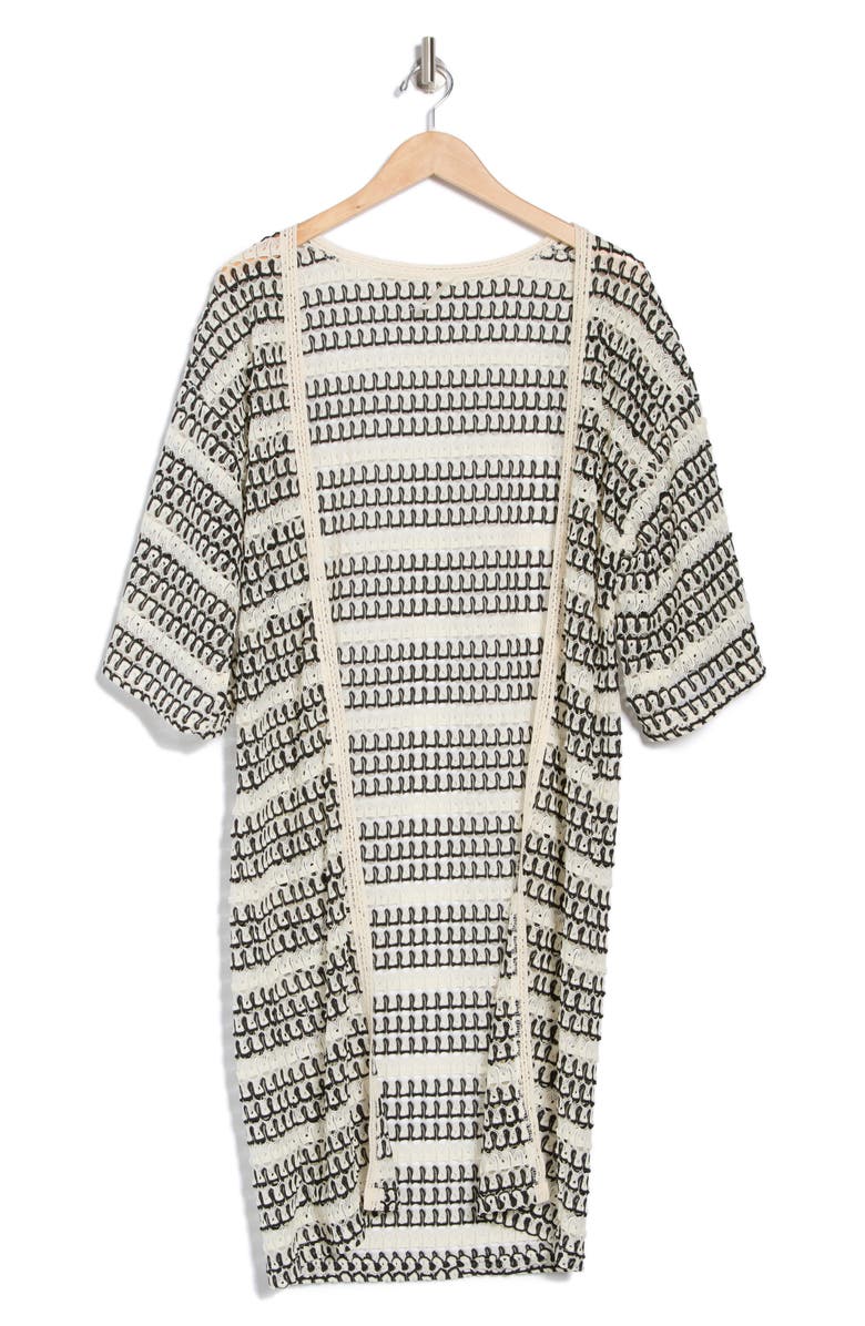 AREA STARS Stripe Open Knit Cardigan, Alternate, color, Black