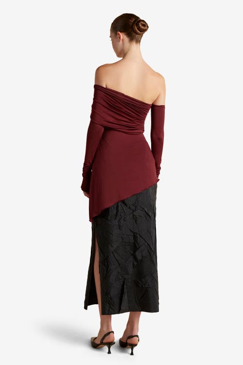 Marina Moscone Jersey One-shoulder Draped Top In Red