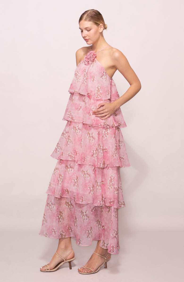 MELLODAY Floral Tiered Maxi Dress, Alternate, color, Pink Floral