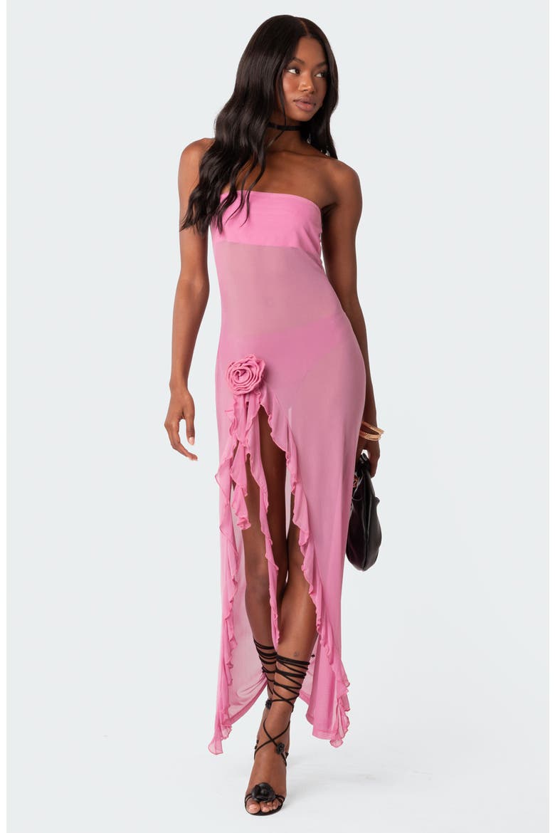 Suri Flower Strapless Mesh Maxi Dress, Alternate, color, PINK