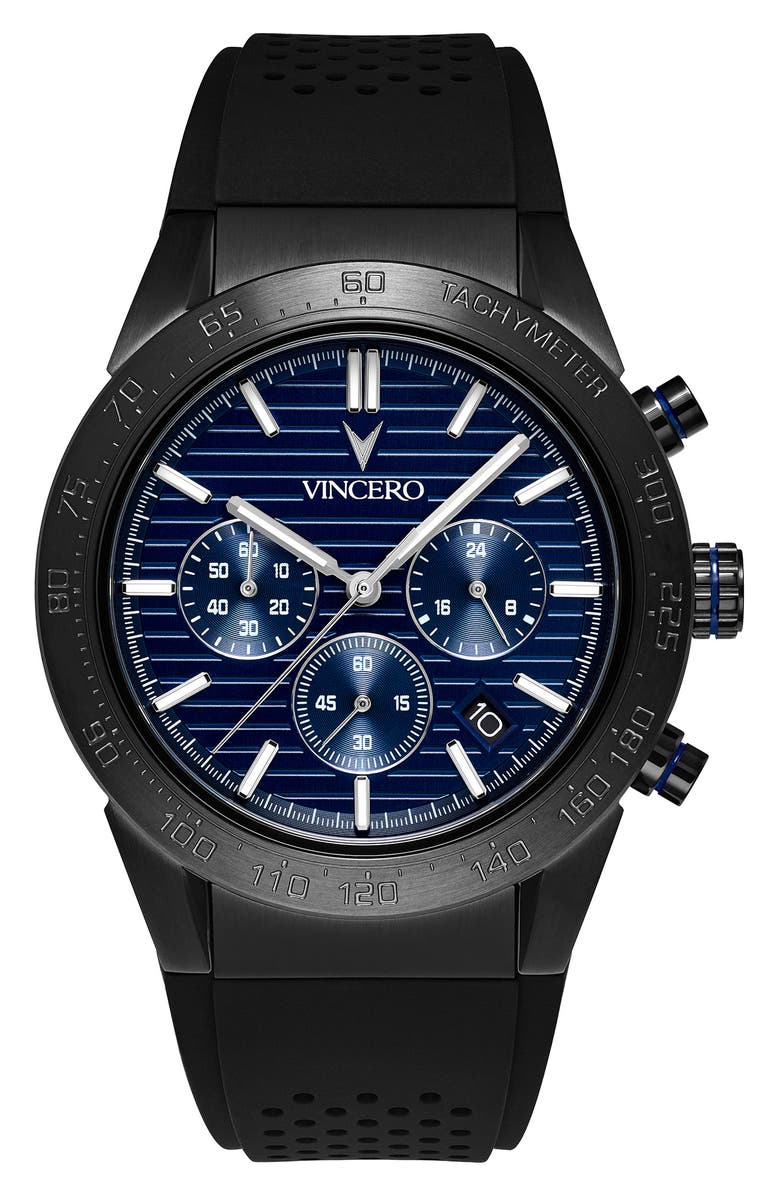 Vincero The Rogue Chronograph Silicone Strap Watch, 43mm, Main, color, Blue Metallic
