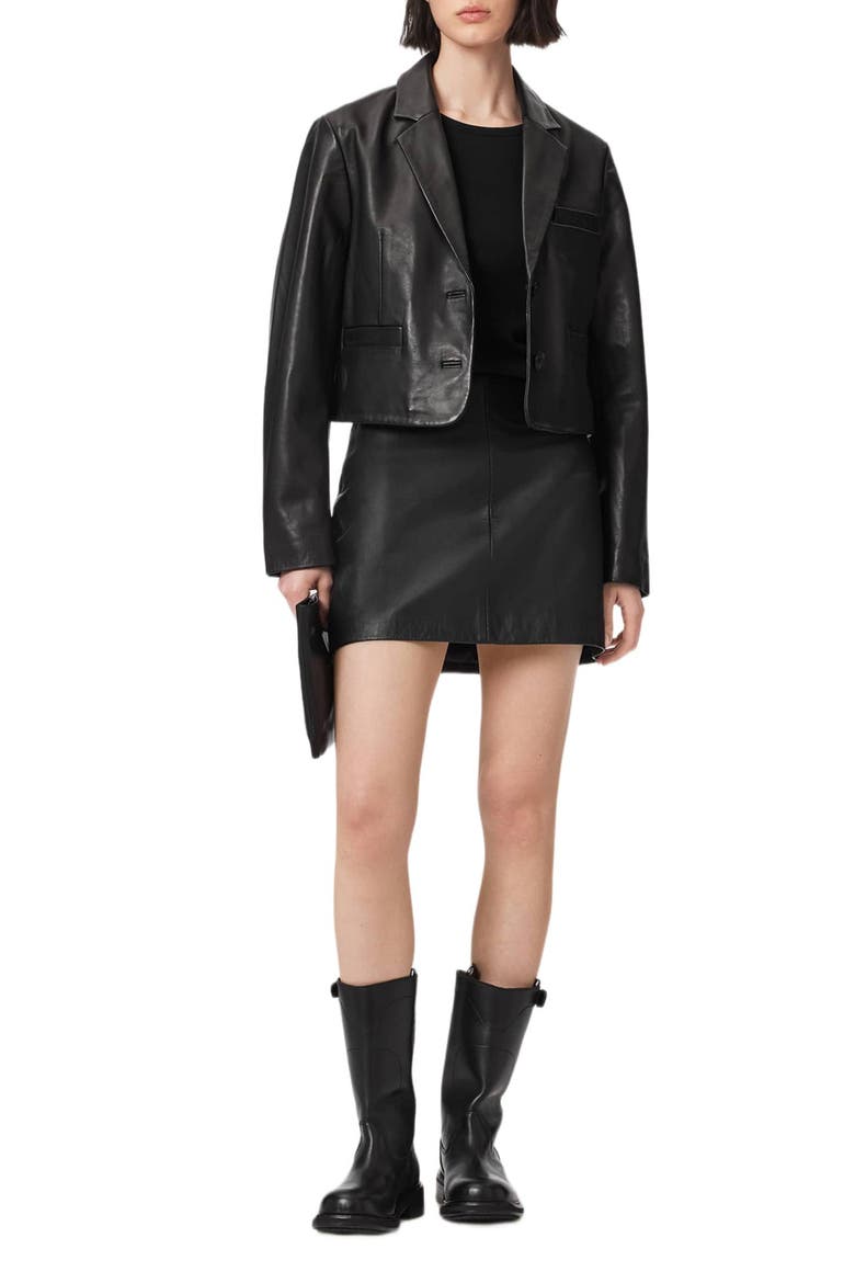 Apton Leather Blazer, Alternate, color, BLACK