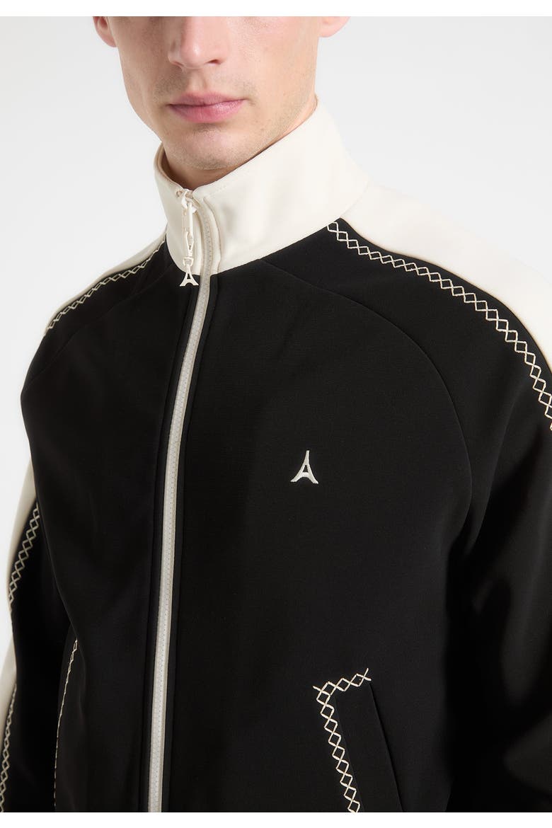 Tristan Contrast Whipstitch Raglan Track Jacket, Alternate, color, Black