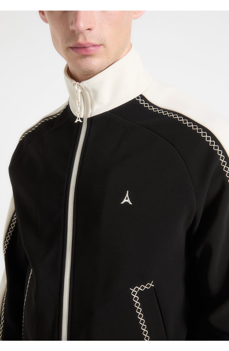 Manière De Voir Tristan Contrast Whipstitch Raglan Track Jacket, Alternate, color, Black